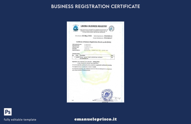 modello di certificato di registrazione aziendale in stile verificato della Libe